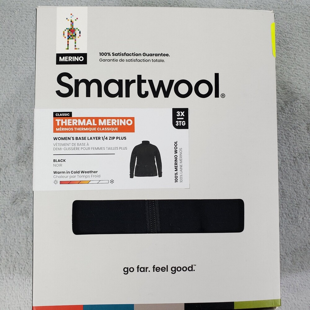 SmartWool Base Layer 1/4 Zip Plus Shirt Women 3X Black Thermal Merino Top